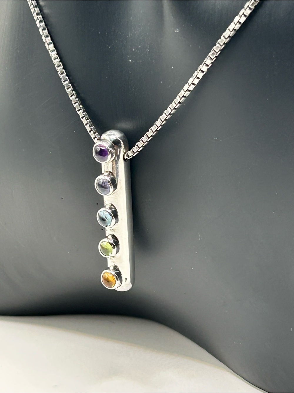 Sterling Silver Multi-Gem Tube Bar Pendant Necklace - Multicolor